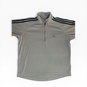 adidas Light Gray Short-Sleeve Quarter-Zip with Black Shoulder Stripes